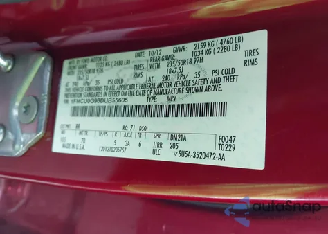 2013 Ford Escape Se from USA, damaged, VIN 1FMCU0G96DUB55605